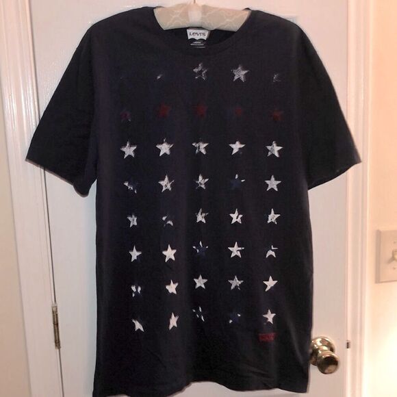 LEVI’S L Navy Distressed Stars Style Tee - Picture 1 of 7